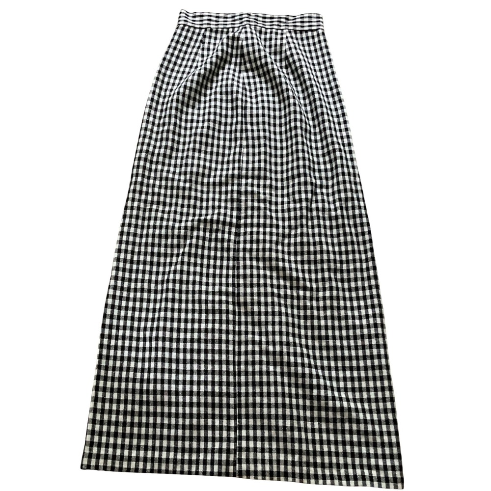 Vintage Pat Fashions Gingham Metallic Silver Trim Maxi Skirt Black White‎ 11-12